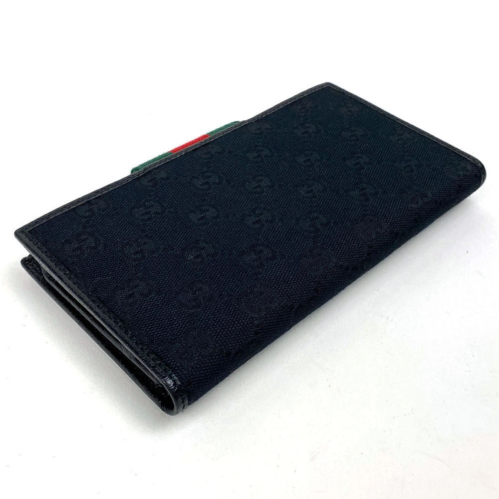 Gucci long black bi fold web Sherry GG canvas wallet Black